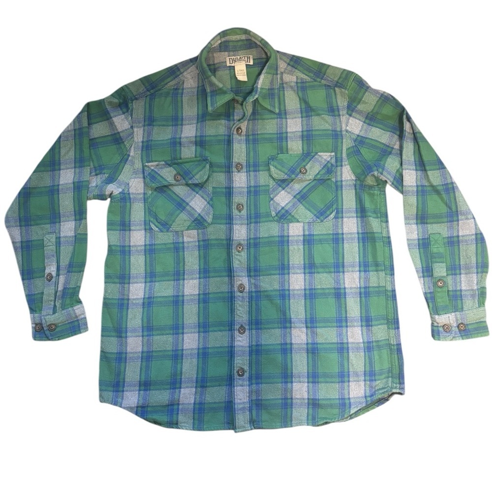 Duluth Trading Co Blue and Green Casual Button Down Shirt